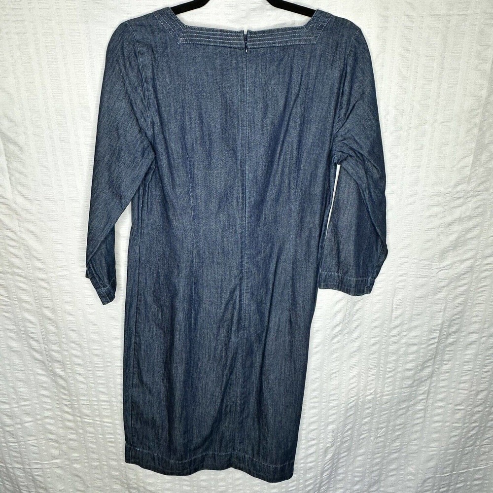 Talbots Dress Womens 6 Blue Chambray 3/4 Sleeve Square Neck Above Knee Casual - Picture 6 of 11